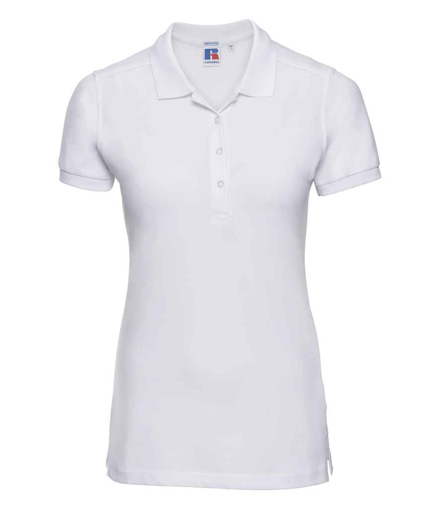 Russell Russell Athletic Ladies Stretch Piqué Polo Shirt White