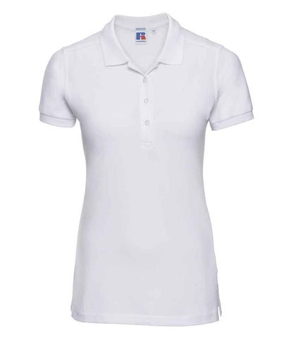 Russell Russell Athletic Ladies Stretch Piqué Polo Shirt White