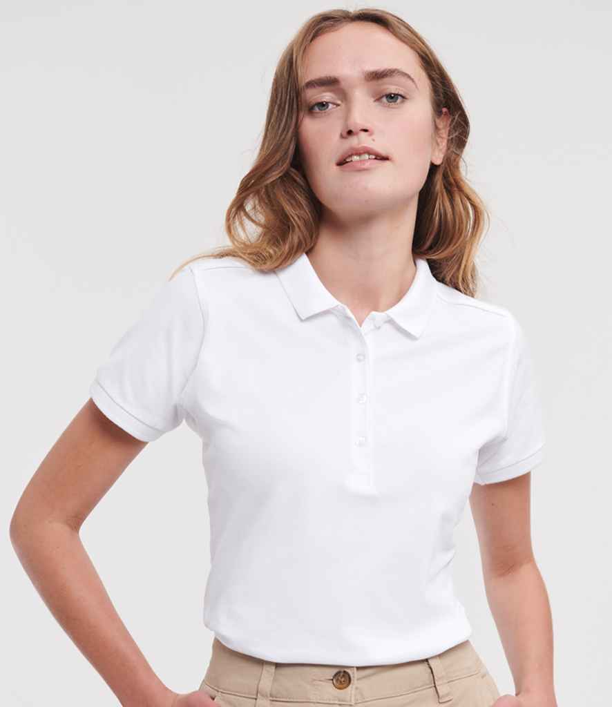 Russell Russell Athletic Ladies Stretch Piqué Polo Shirt White