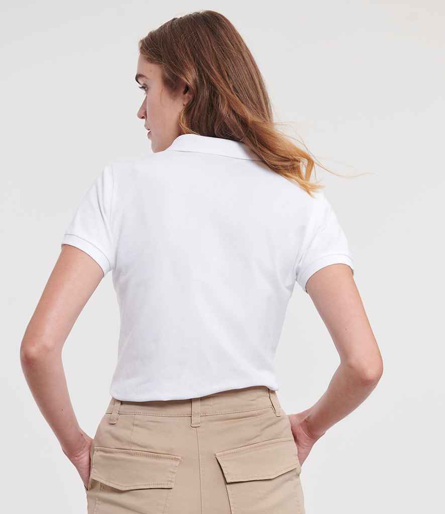 Russell Russell Athletic Ladies Stretch Piqué Polo Shirt White