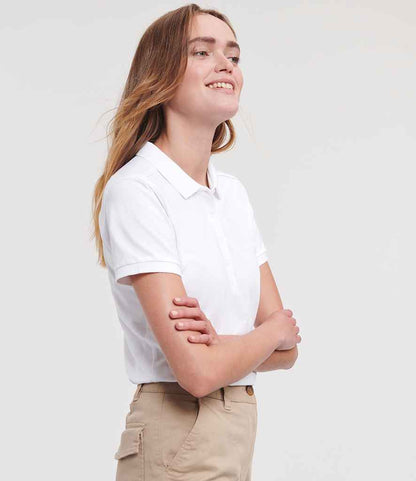 Russell Russell Athletic Ladies Stretch Piqué Polo Shirt White
