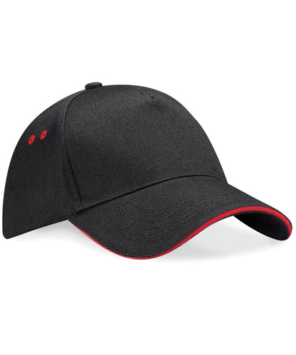 Beechfield Ultimate 5-panel cap - sandwich peak Black/Classic Red