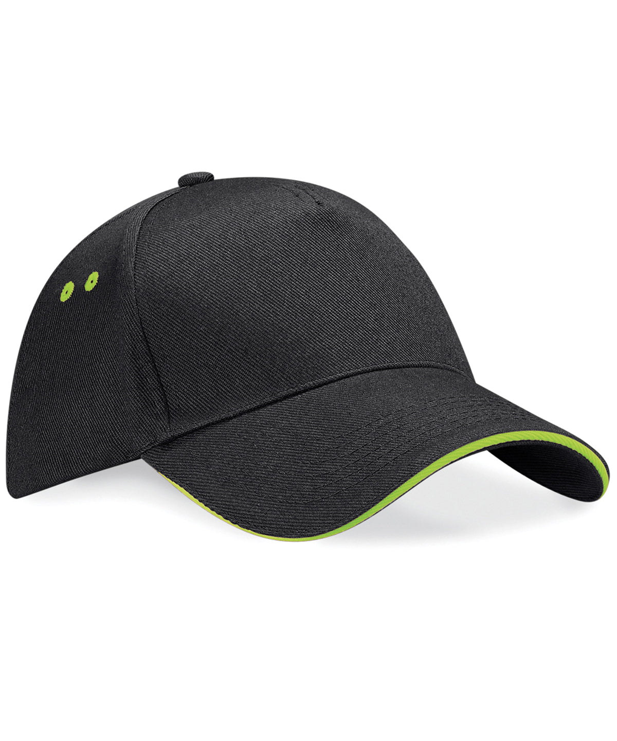 Beechfield Ultimate 5-panel cap - sandwich peak Black/Lime Green