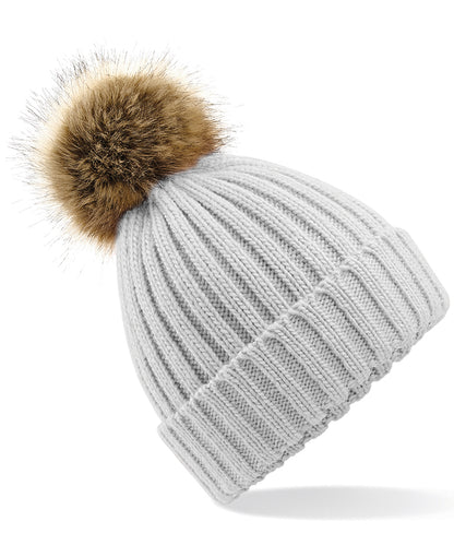Beechfield Fur pop pom chunky beanie Light Grey