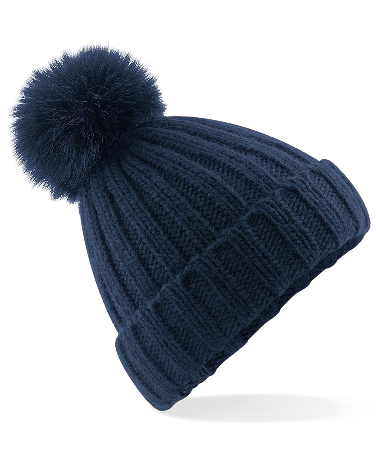 Beechfield Verbier fur pop pom chunky beanie Navy