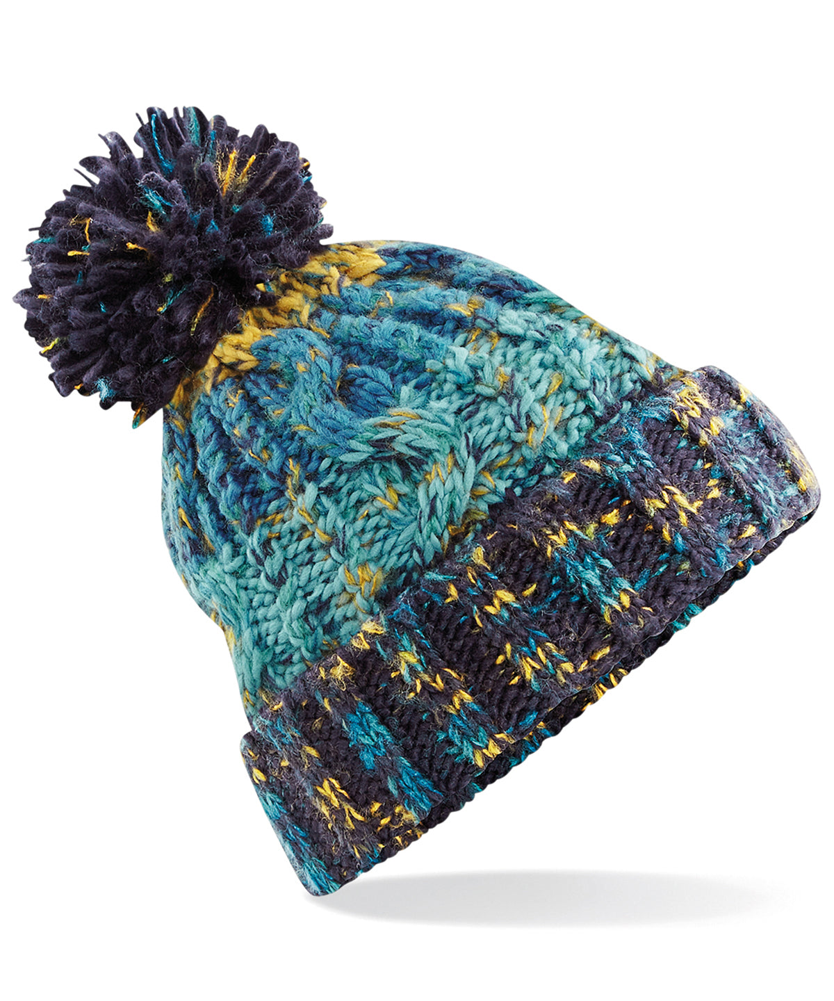 Beechfield Corkscrew pom pom beanie Marine Splash