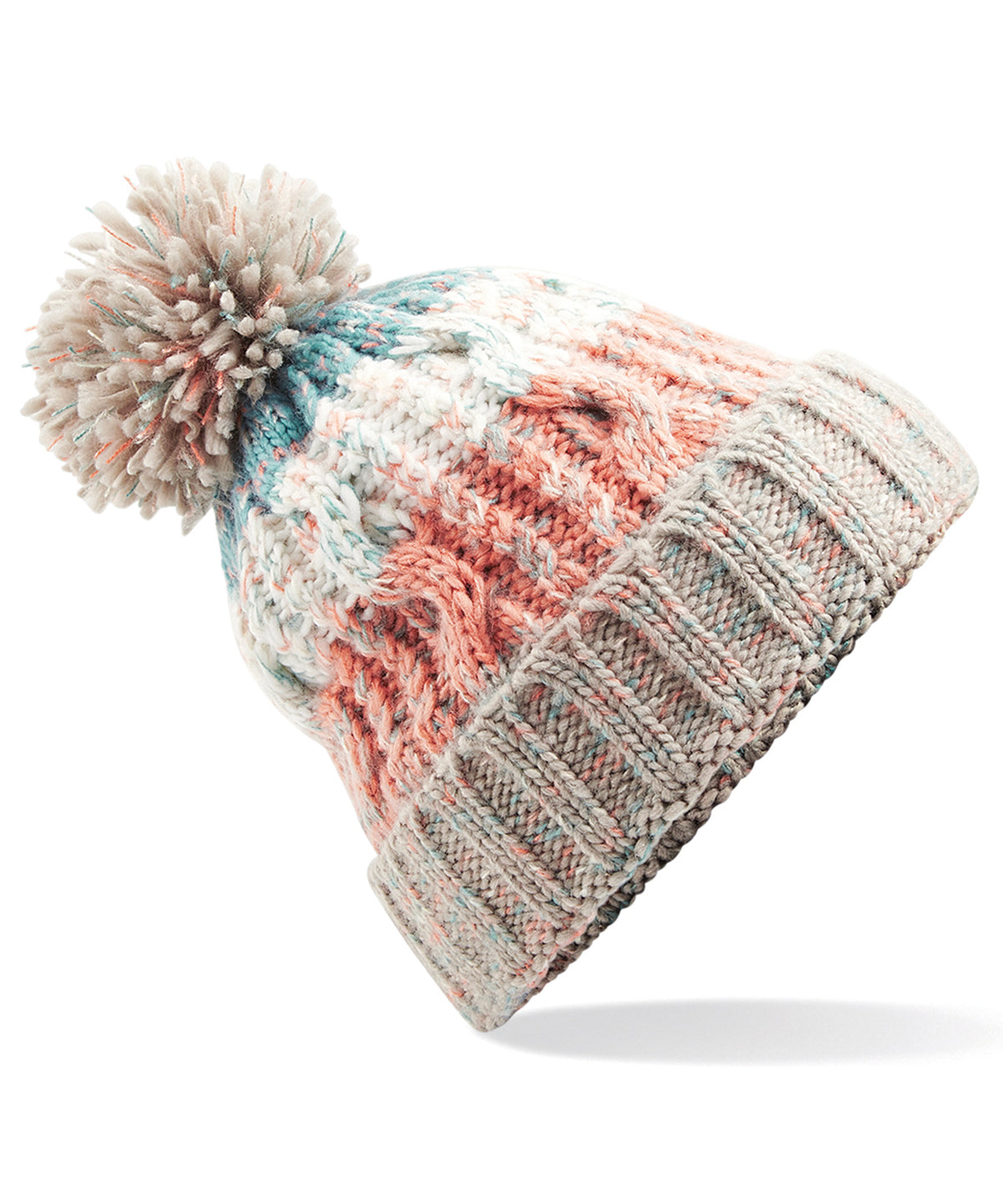 Beechfield Corkscrew pom pom beanie Milkshake Mix