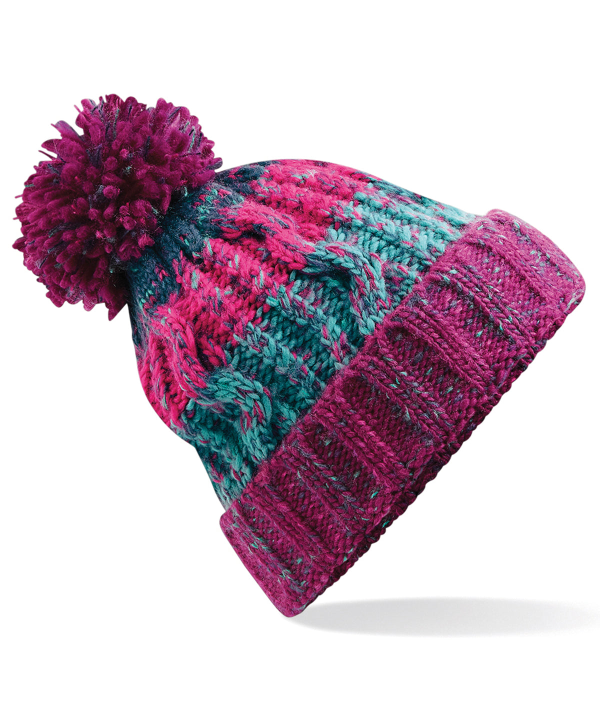 Beechfield Corkscrew pom pom beanie Winter Berries