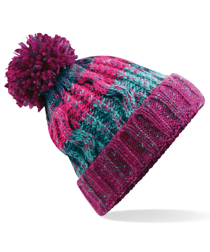Beechfield Corkscrew pom pom beanie Winter Berries