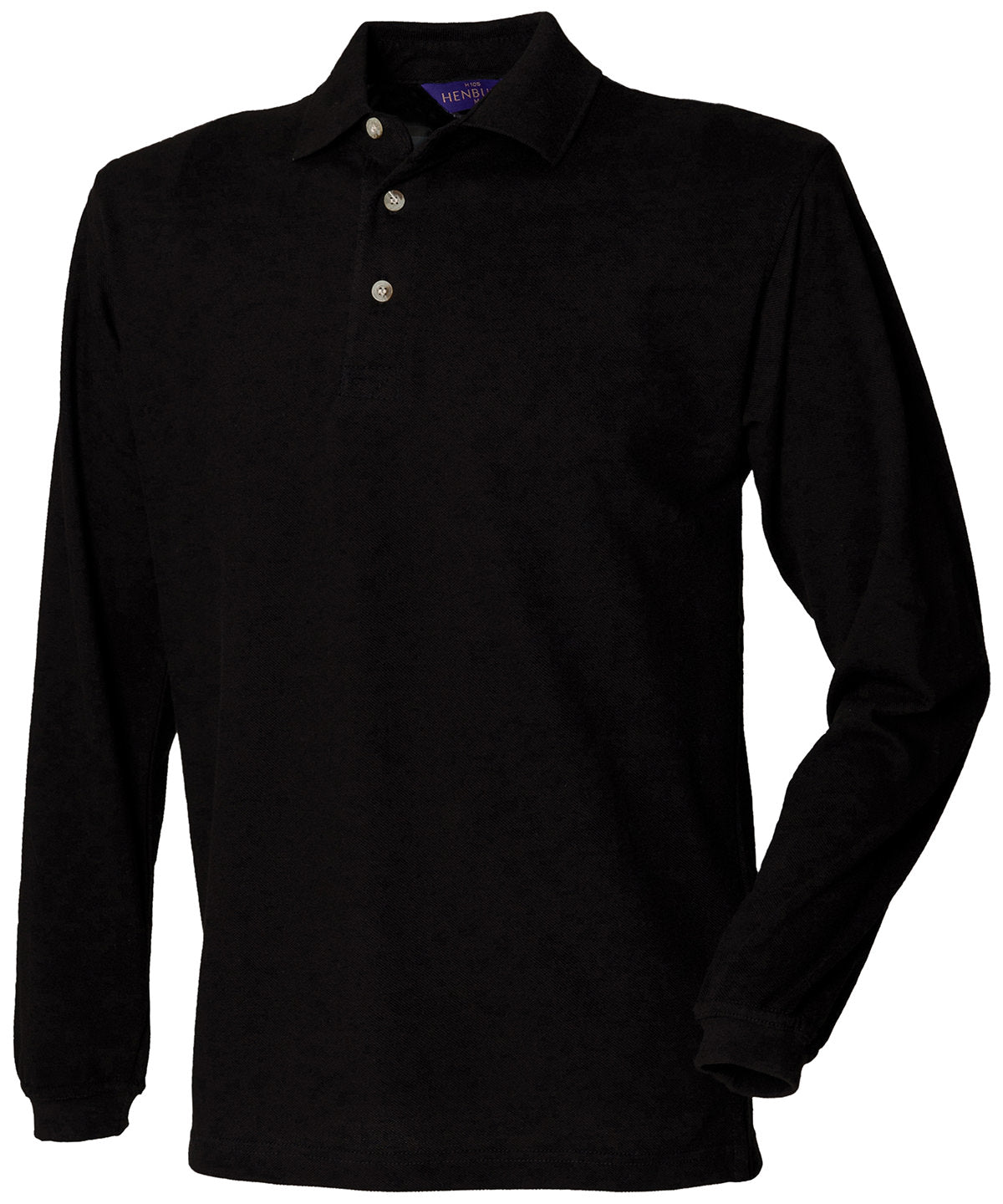 Henbury Long sleeve cotton polo shirt Black