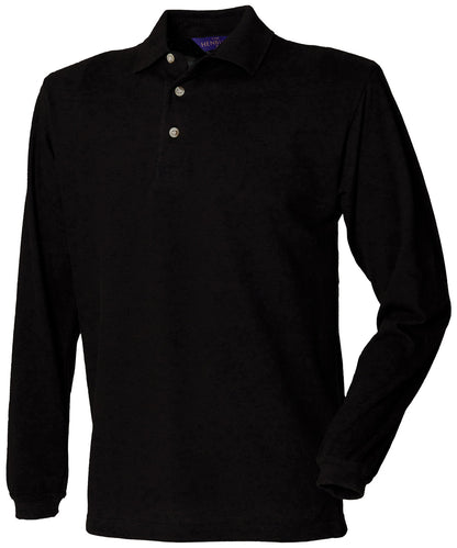 Henbury Long sleeve cotton polo shirt Black