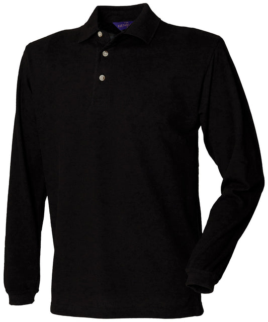 Henbury Long sleeve cotton polo shirt Black