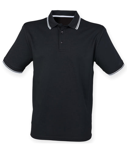 Henbury Double tipped Coolplus® polo shirt Black/White