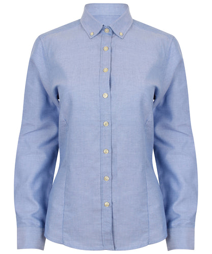 Henbury Women's modern long sleeve Oxford shirt Blue