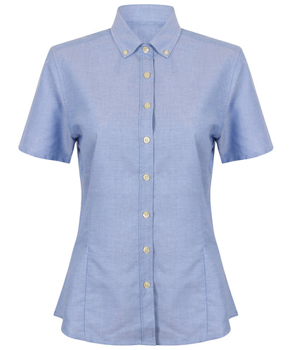 Henbury Women's modern short sleeve Oxford shirt Blue