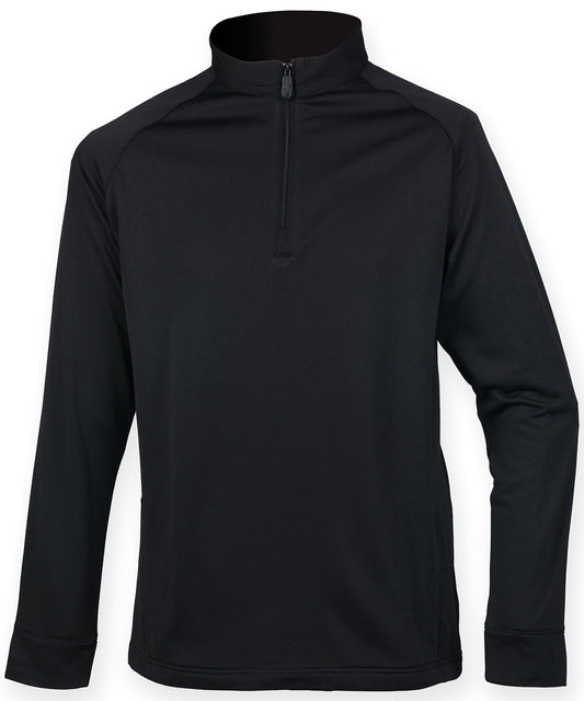 Henbury ¼ zip top with wicking finish Black