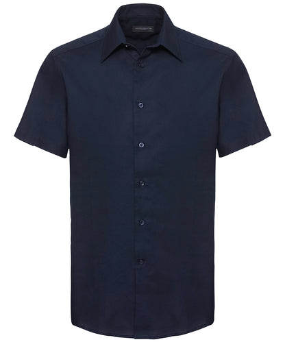 Russell Short sleeve easycare tailored Oxford shirt Bright Navy