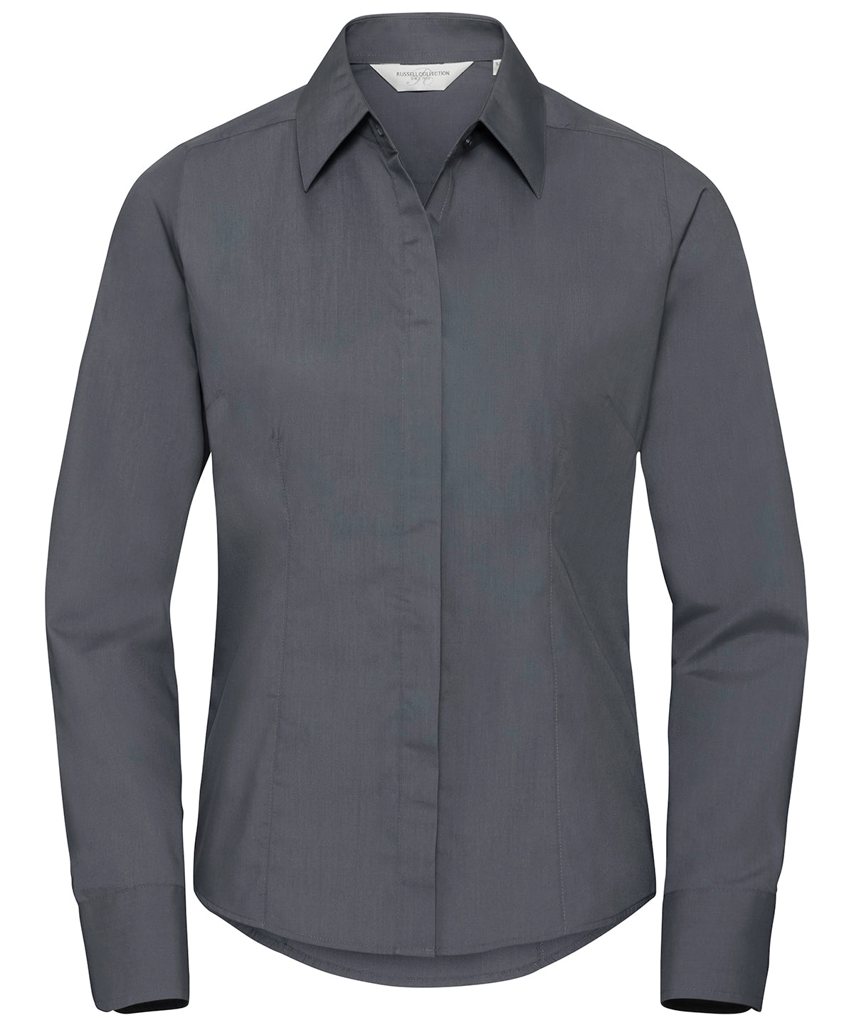 Russell Women's long sleeve polycotton easycare fitted poplin shirt Convoy Grey
