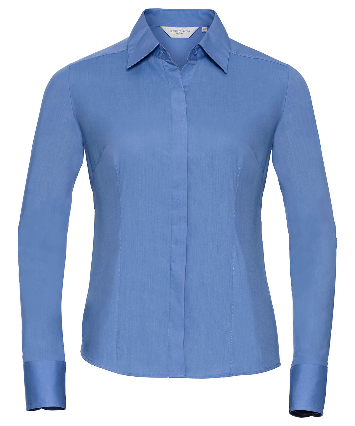 Russell Women's long sleeve polycotton easycare fitted poplin shirt Corporate Blue