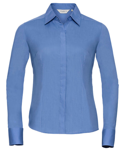 Russell Women's long sleeve polycotton easycare fitted poplin shirt Corporate Blue