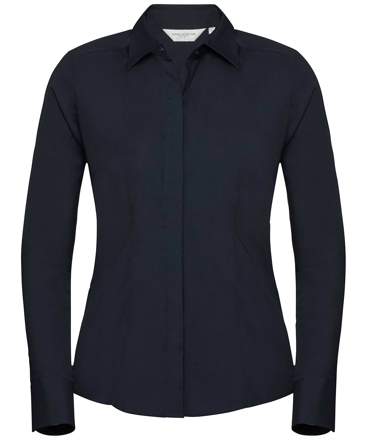 Russell Women's long sleeve polycotton easycare fitted poplin shirt French Navy