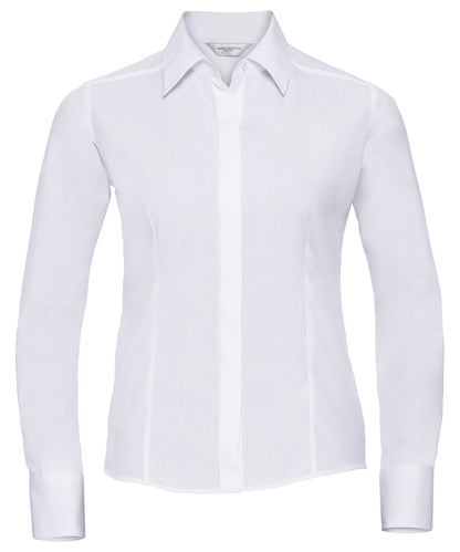 Russell Women's long sleeve polycotton easycare fitted poplin shirt White