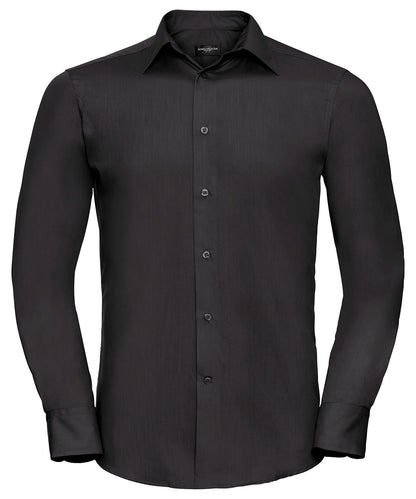 Russell Long sleeve polycotton easycare fitted poplin shirt Black