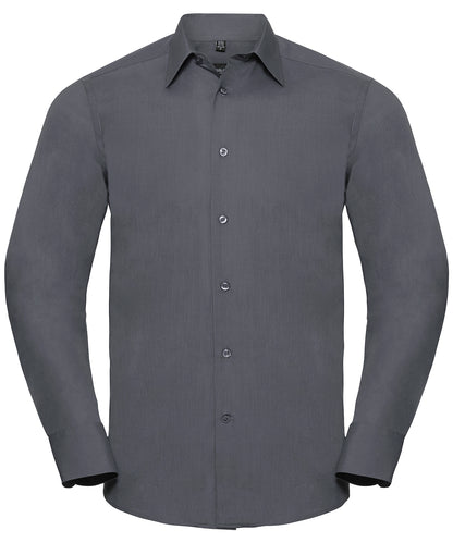 Russell Long sleeve polycotton easycare fitted poplin shirt Convoy Grey