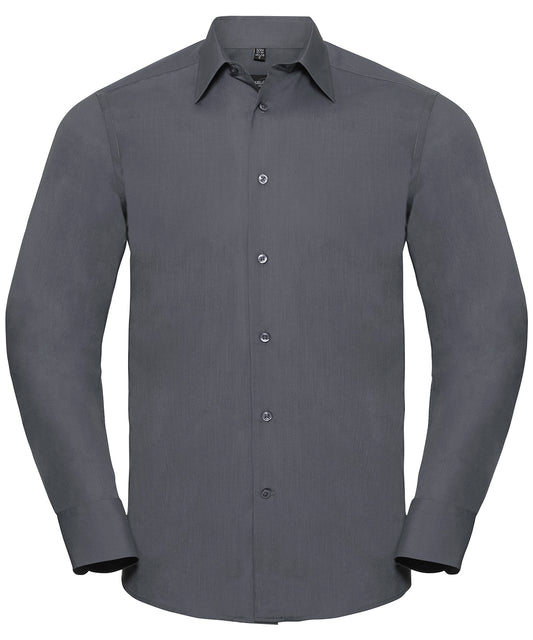 Russell Long sleeve polycotton easycare fitted poplin shirt Convoy Grey