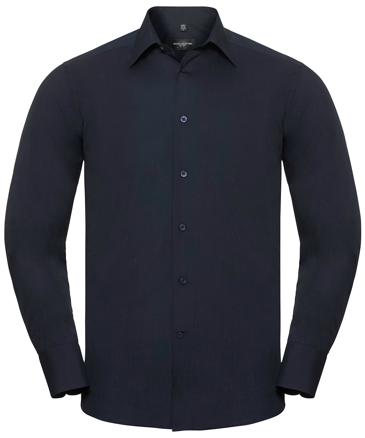 Russell Long sleeve polycotton easycare fitted poplin shirt French Navy