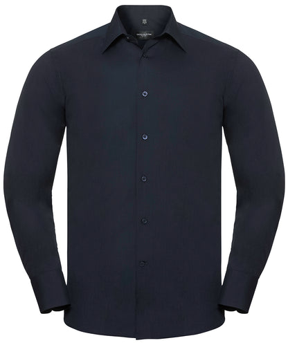 Russell Long sleeve polycotton easycare fitted poplin shirt French Navy