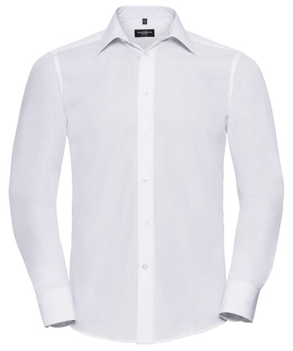 Russell Long sleeve polycotton easycare fitted poplin shirt White