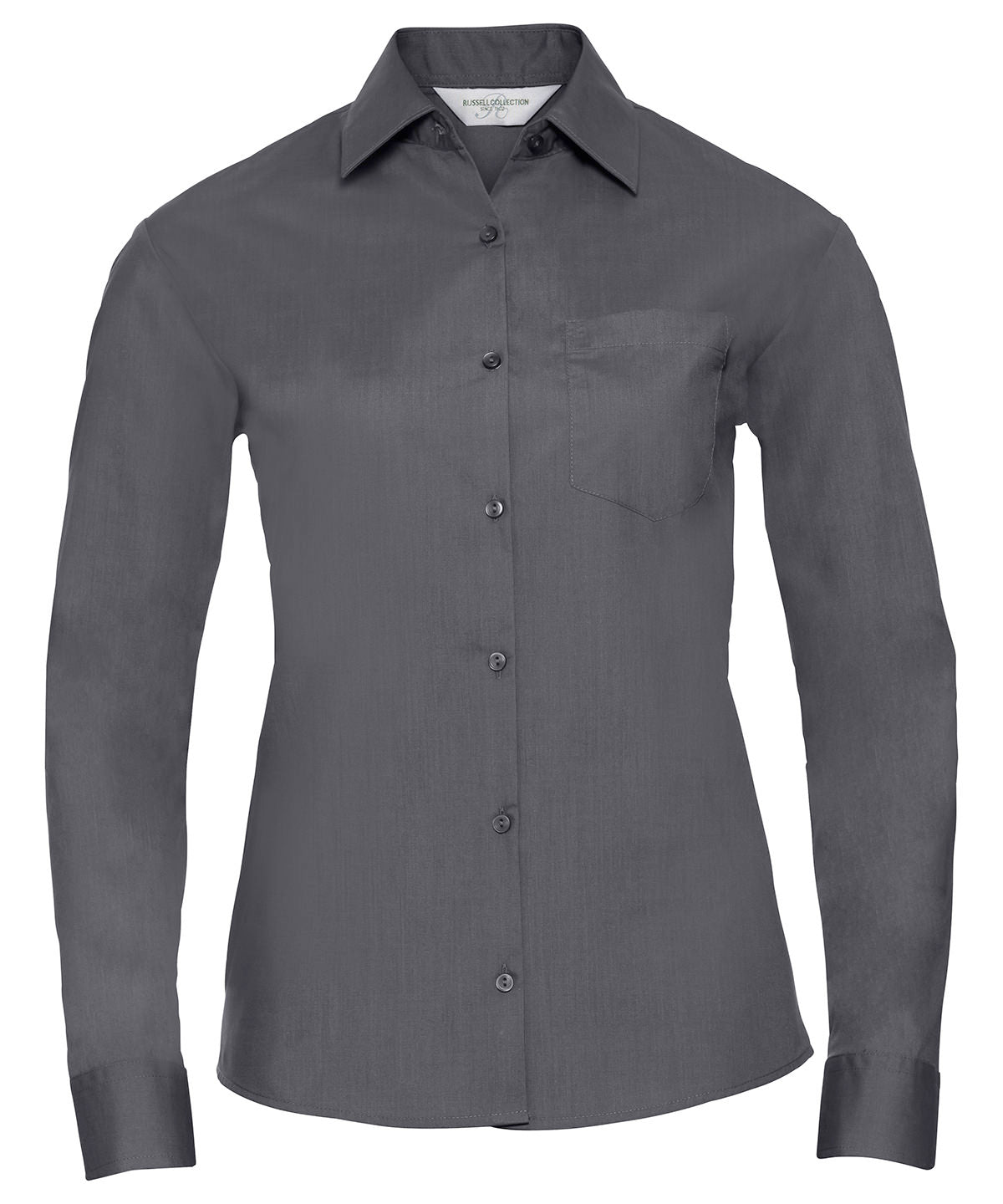 Russell Women's long sleeve polycotton easycare poplin shirt Convoy Grey