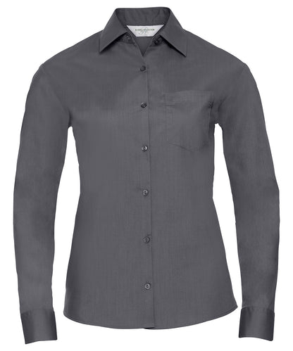 Russell Women's long sleeve polycotton easycare poplin shirt Convoy Grey