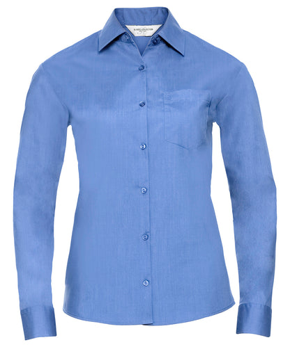 Russell Women's long sleeve polycotton easycare poplin shirt Corporate Blue
