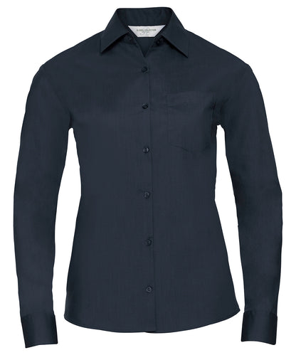 Russell Women's long sleeve polycotton easycare poplin shirt French Navy
