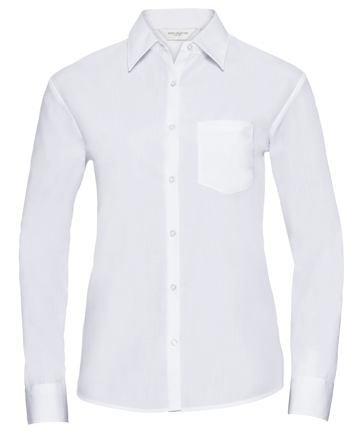 Russell Women's long sleeve polycotton easycare poplin shirt White