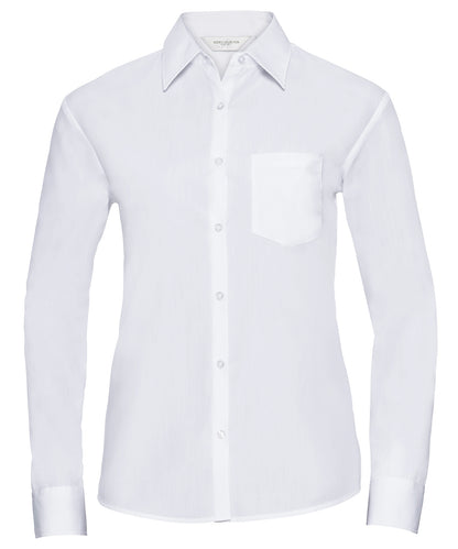Russell Women's long sleeve polycotton easycare poplin shirt White