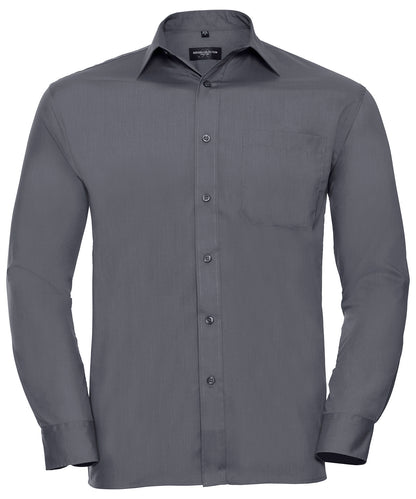 Russell Long sleeve polycotton easycare poplin shirt Convoy Grey