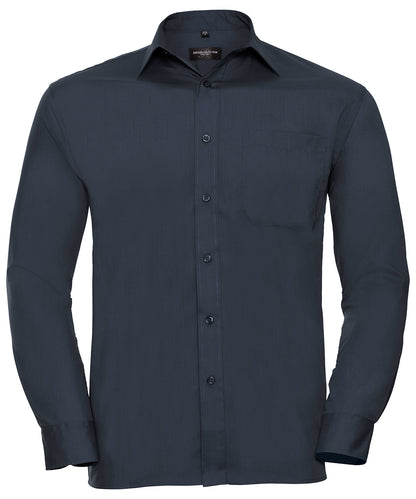 Russell Long sleeve polycotton easycare poplin shirt French Navy