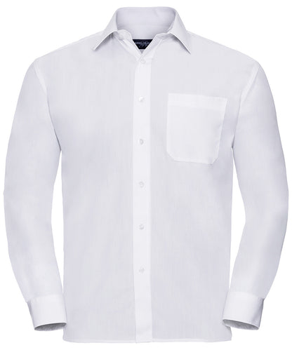 Russell Long sleeve polycotton easycare poplin shirt White