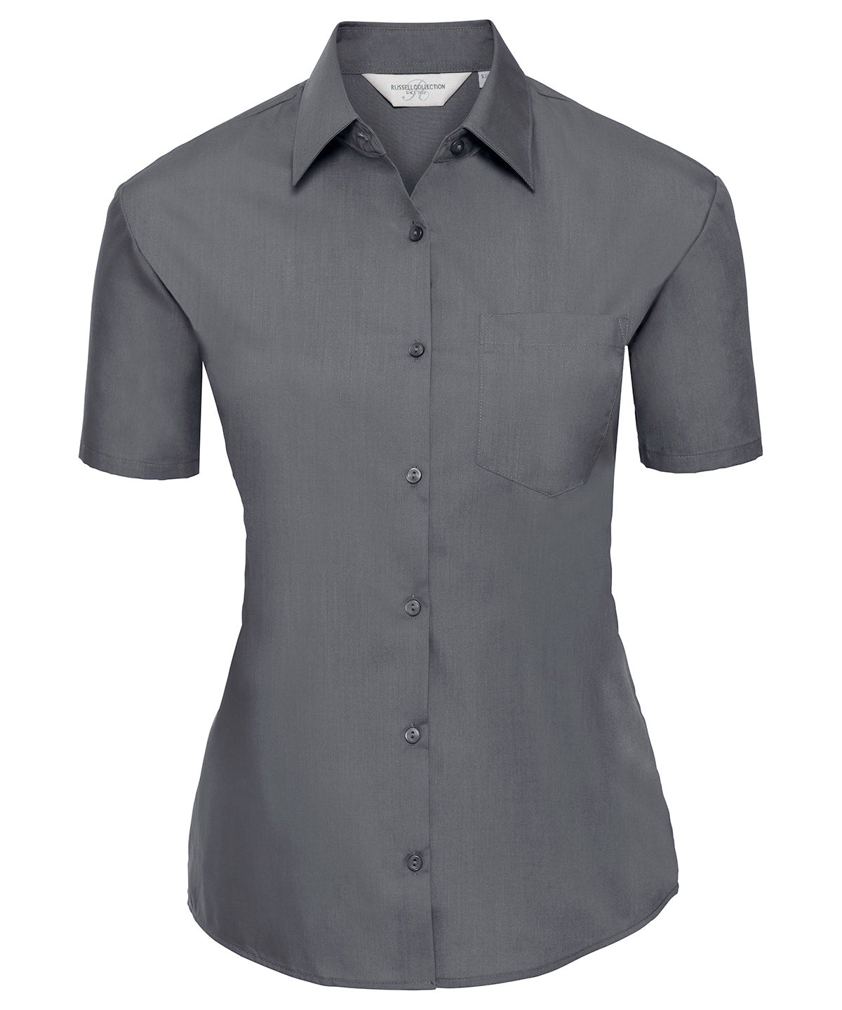 Russell Women's short sleeve polycotton easycare poplin shirt Convoy Grey