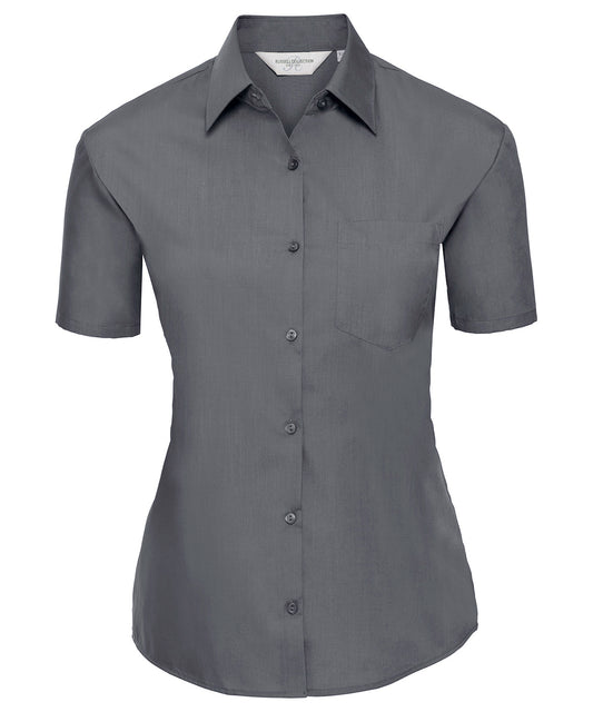 Russell Women's short sleeve polycotton easycare poplin shirt Convoy Grey