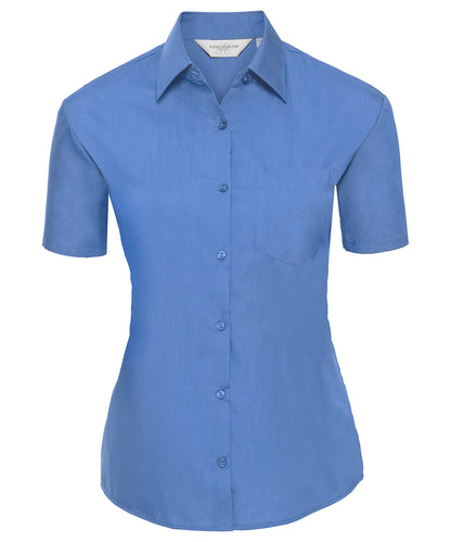 Russell Women's short sleeve polycotton easycare poplin shirt Corporate Blue