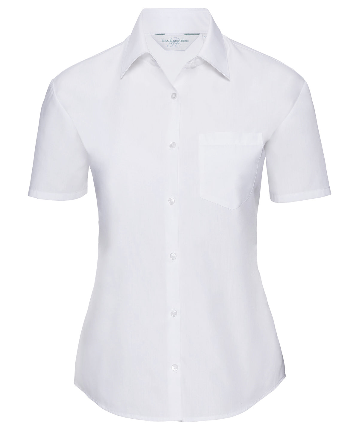 Russell Women's short sleeve polycotton easycare poplin shirt White