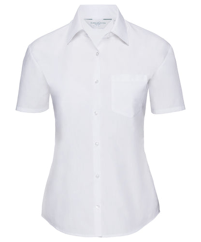 Russell Women's short sleeve polycotton easycare poplin shirt White