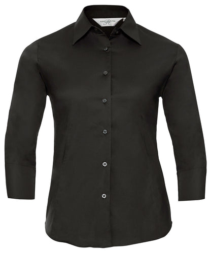 Russell Women's ¾ sleeve easycare fitted shirt Black