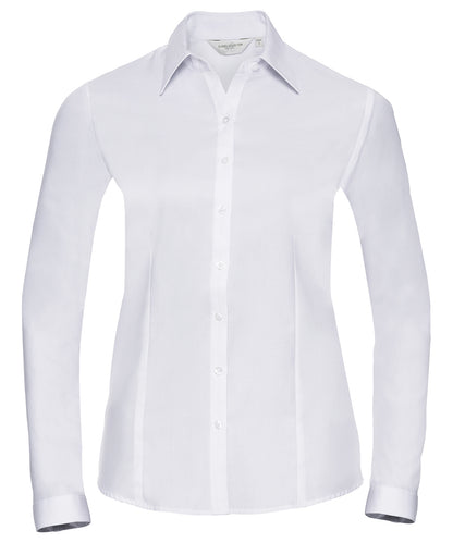 Russell Women's long sleeve herringbone shirt White