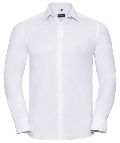 Russell Long sleeve herringbone shirt White