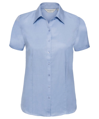 Russell Women's short sleeve herringbone shirt Light Blue